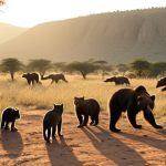 **

Vashlovani National Park safari, showcasing diverse wildlife like wild cats, bears, and birds against a backdrop of unique landscapes. Early morning sunlight.

**