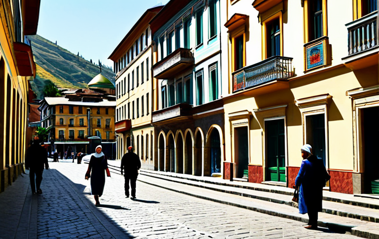 **
"A sunny street scene in Old Tbilisi, Georgia, featuring colorful balconies and stone-paved streets, people walking and enjoying the atmosphere, fully clothed, modest attire, safe for work, professional photography, perfect anatomy, natural proportions, appropriate content, family-friendly"
**