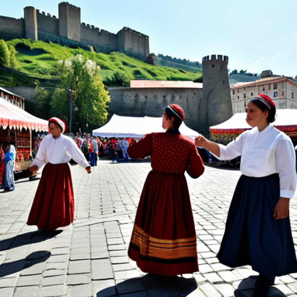 조지아의 다문화 사회 - **Prompt:** "A vibrant Tbilisoba festival scene in Tbilisi, Georgia. People in traditional clothing ...