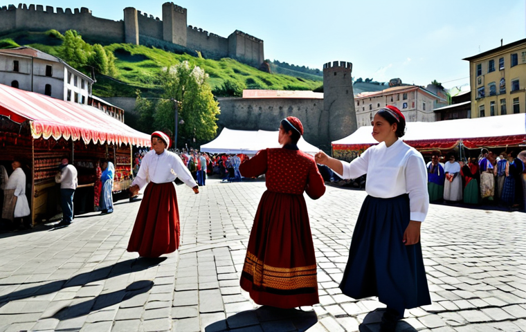 조지아의 다문화 사회 - **Prompt:** "A vibrant Tbilisoba festival scene in Tbilisi, Georgia. People in traditional clothing ...