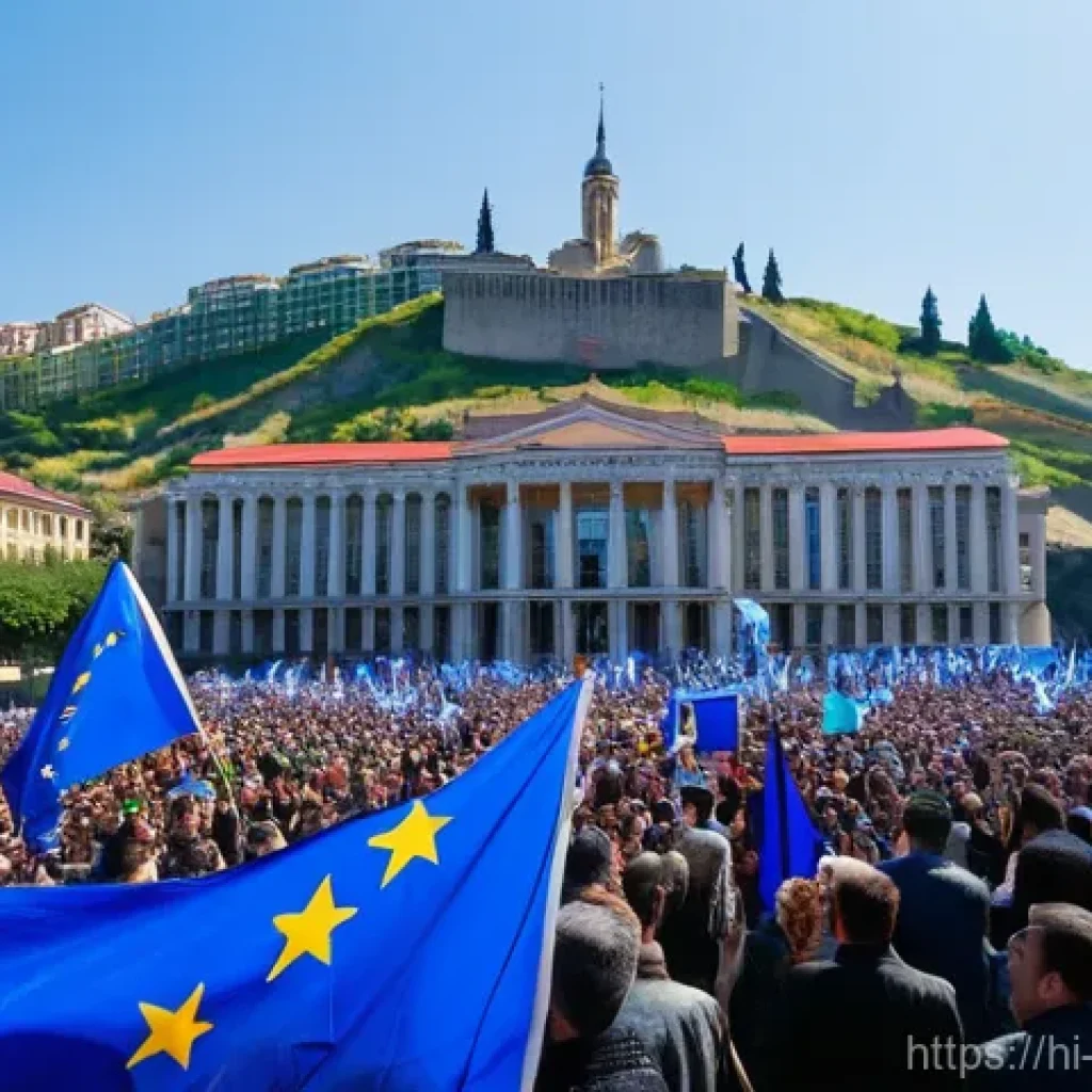 조지아 주요 정치 이슈 - **Prompt 1: The Spirit of Georgian Protests for Europe**
    "A vibrant, dynamic, and peaceful stree...
