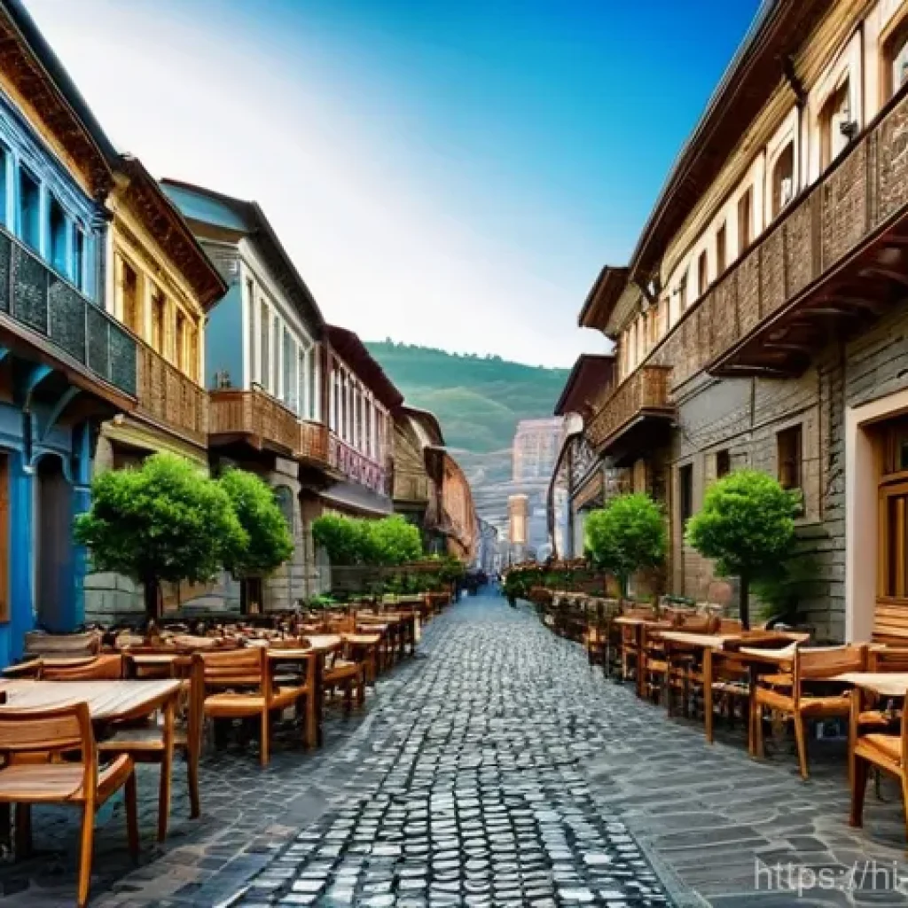 조지아와 주변국 여행 루트 - **Tbilisi's Timeless Blend:** "A vibrant street scene in Tbilisi, Georgia, showcasing a harmonious b...