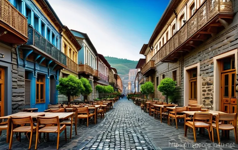 조지아와 주변국 여행 루트 - **Tbilisi's Timeless Blend:** "A vibrant street scene in Tbilisi, Georgia, showcasing a harmonious b...