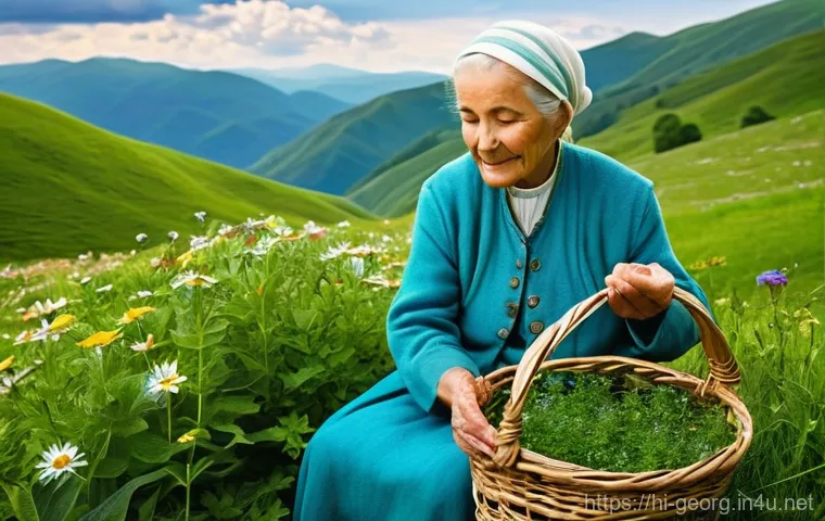 조지아 전통 의약품 - **Prompt 1: The Wisdom of Georgian Herbs and Nature's Embrace**
"A serene, sun-drenched landscap...