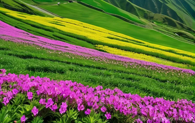 카즈베기 산의 독특한 생태계 - **A Vibrant Tapestry of Kazbegi's Alpine Flora**
A breathtaking panoramic view of the Kazbegi mo...