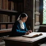 조지아 언어의 역사적 발전 - **Prompt:** A serene and ancient scriptorium within a Georgian monastery, bathed in soft, diffused l...