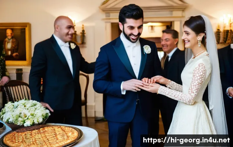 조지아의 전통 혼례식 - **Prompt 1: Georgian Engagement Ceremony (Nishnoba)**
"A joyous and intimate Georgian engagement...
